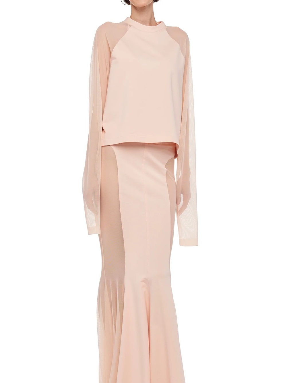 Norma Kamali Pale Blush Shirt with Sheer Sleeves